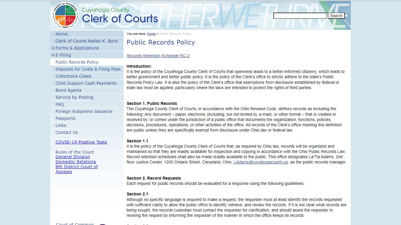 Public Records Policy - Cuyahoga County Clerk of Courts